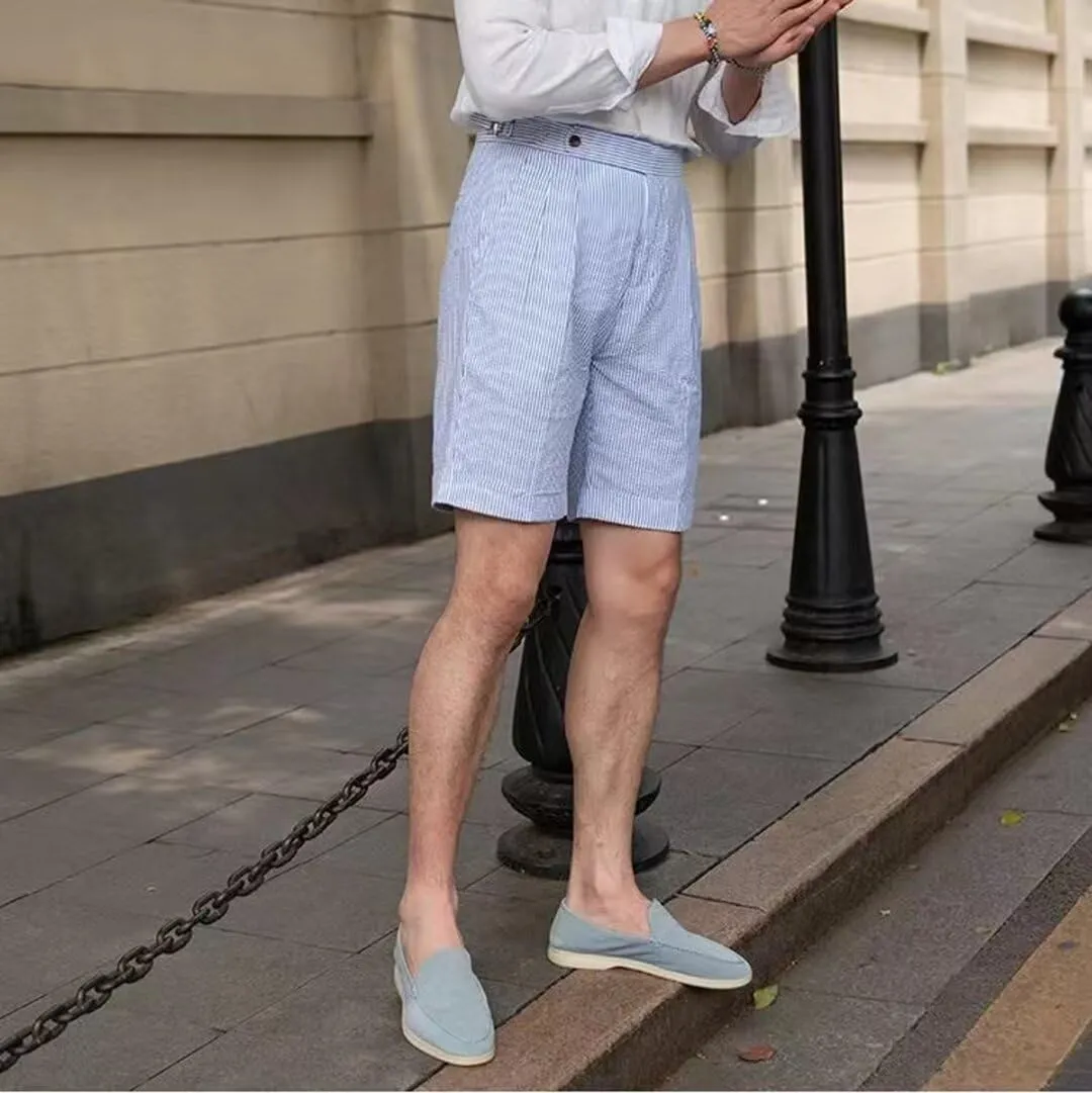 Classic Mens Summer Seersucker Shorts Striped Slim Fit Flat Front Walk Chino Short Pants Flat Front Shorts