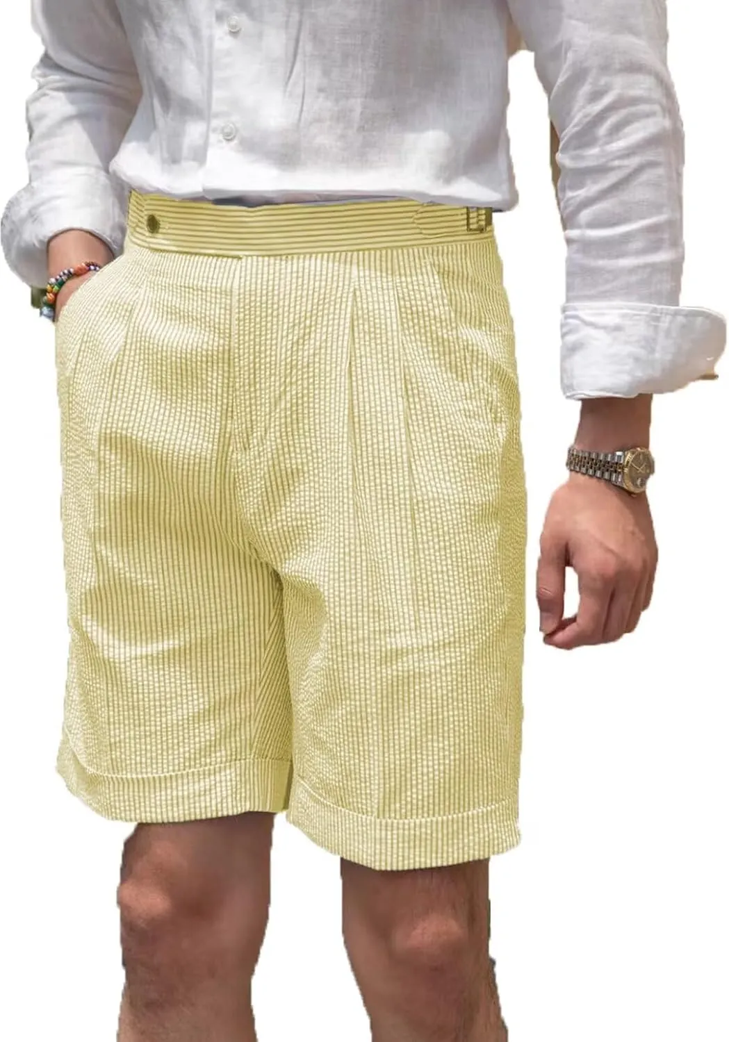 Classic Mens Summer Seersucker Shorts Striped Slim Fit Flat Front Walk Chino Short Pants Flat Front Shorts