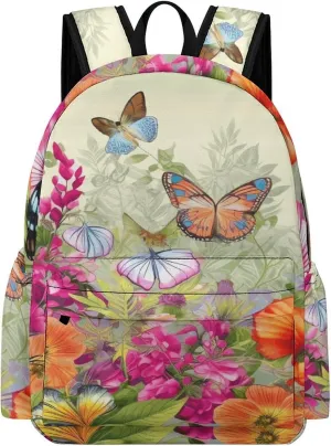 Classical Travel Backpack,Birds Flowers Butterfly Print Personal Item Backpack,Spacious And Durable Backpacks for Work And Travel