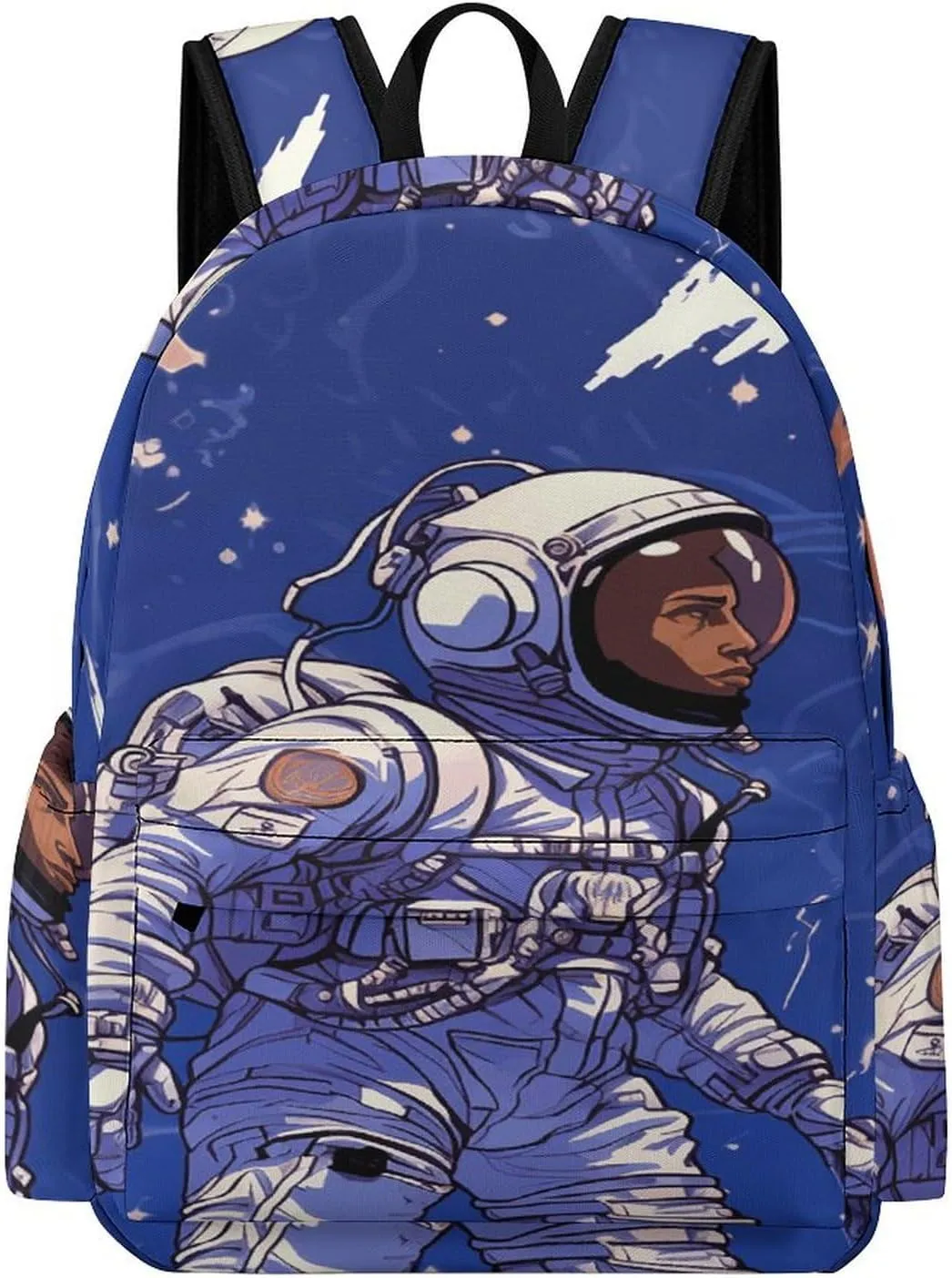 Classical Travel Backpack,Black Astronaut on Blue Print Personal Item Backpack,Spacious And Durable Backpacks for Work And Travel