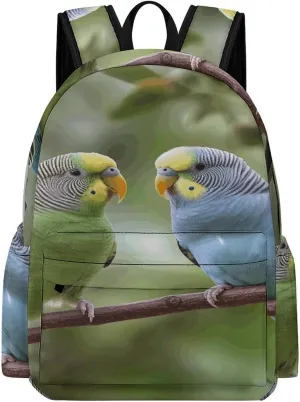 Classical Travel Backpack,Blue And Green Parakeets Print Personal Item Backpack,Spacious And Durable Backpacks for Work And Travel