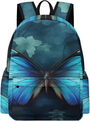 Classical Travel Backpack,Blue Butterfly Pattern Print Personal Item Backpack,Spacious And Durable Backpacks for Work And Travel