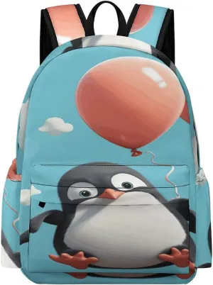Classical Travel Backpack,Cute Penguin with Balloon Print Personal Item Backpack,Spacious And Durable Backpacks for Work And Travel