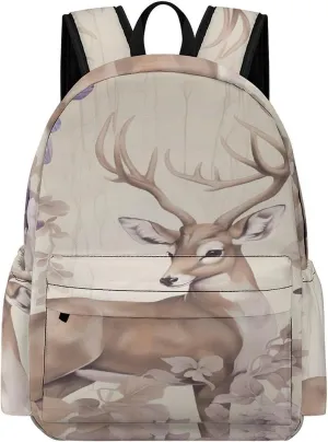 Classical Travel Backpack,Deer Birds with Flowers Print Personal Item Backpack,Spacious And Durable Backpacks for Work And Travel