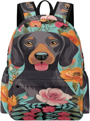Classical Travel Backpack,Dog Floral Print Personal Item Backpack,Spacious And Durable Backpacks for Work And Travel