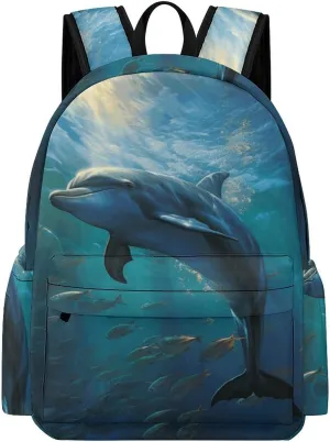 Classical Travel Backpack,Dolphin in The Deep Ocean Print Personal Item Backpack,Spacious And Durable Backpacks for Work And Travel