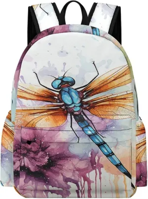 Classical Travel Backpack,Dragonfly Watercolor Painting Print Personal Item Backpack,Spacious And Durable Backpacks for Work And Travel