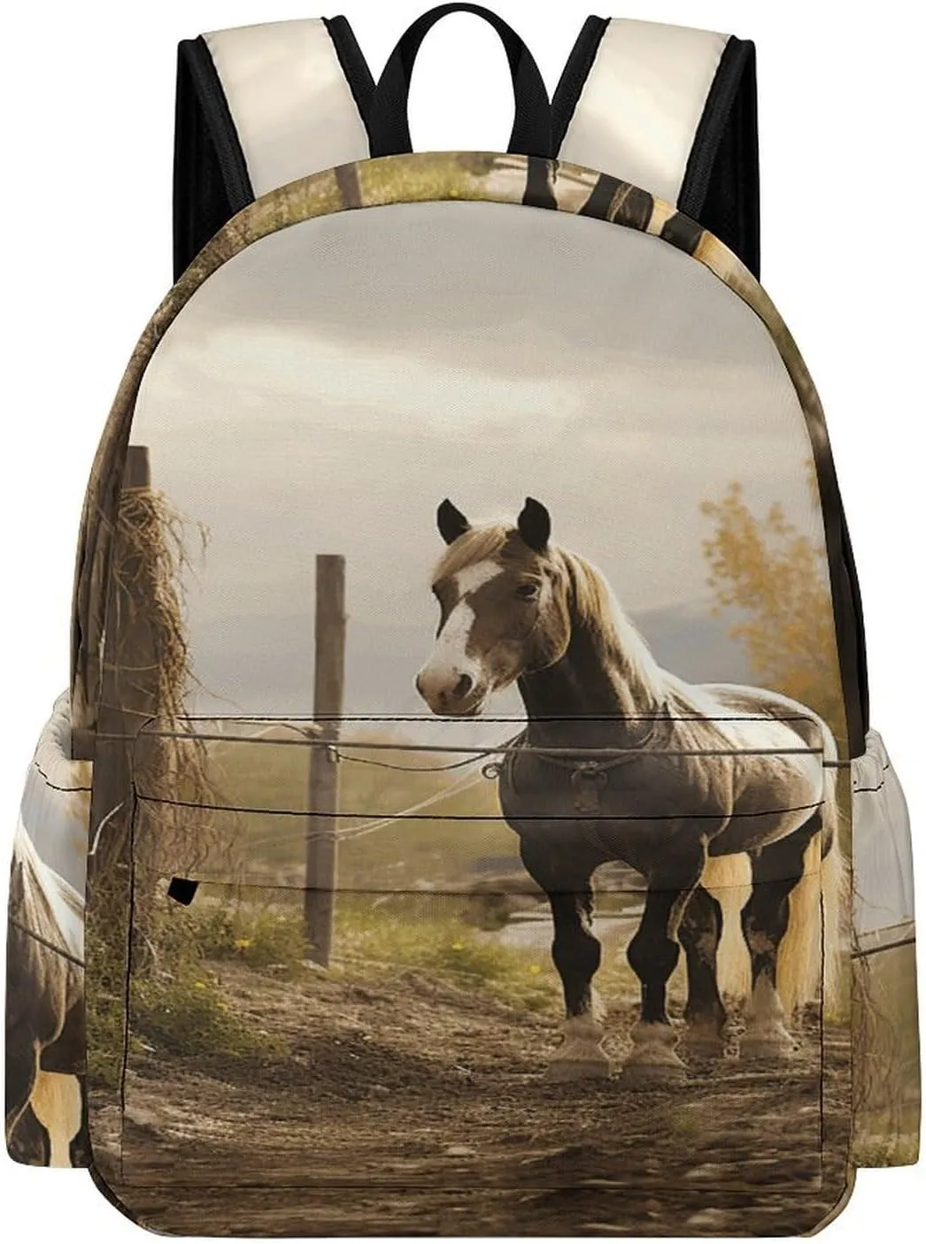 Classical Travel Backpack,Fence And Horse Print Personal Item Backpack,Spacious And Durable Backpacks for Work And Travel