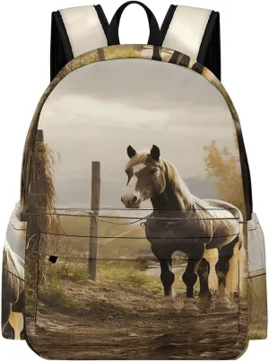 Classical Travel Backpack,Fence And Horse Print Personal Item Backpack,Spacious And Durable Backpacks for Work And Travel