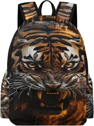 Classical Travel Backpack,Ferocious Tiger Print Personal Item Backpack,Spacious And Durable Backpacks for Work And Travel
