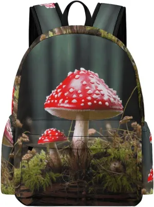 Classical Travel Backpack,Red And White Mushroom Print Personal Item Backpack,Spacious And Durable Backpacks for Work And Travel
