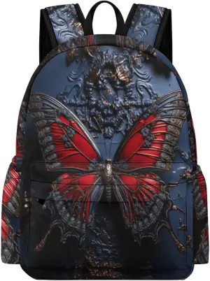 Classical Travel Backpack,Red Butterfly Print Personal Item Backpack,Spacious And Durable Backpacks for Work And Travel