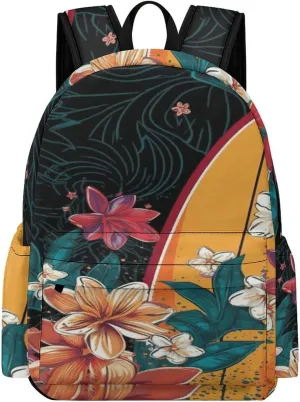 Classical Travel Backpack,Surfboard And Flowers Print Personal Item Backpack,Spacious And Durable Backpacks for Work And Travel