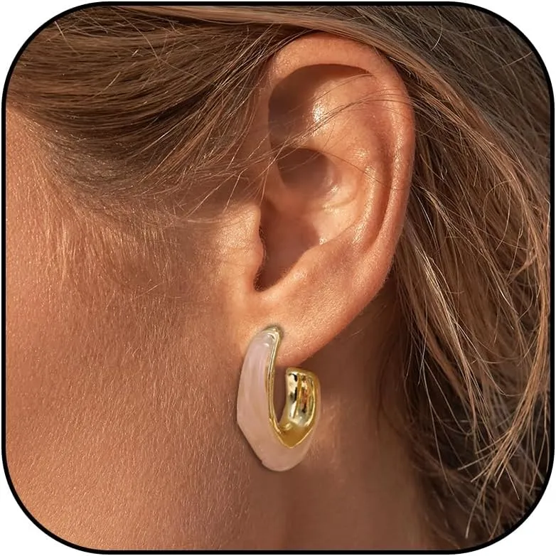 Clear Hoop Earrings for Women Lucite Earrings Transparent Resin Rectangle Earrings Irregular Ice Cube Earrings Gold Huggie Earrings Jewelry