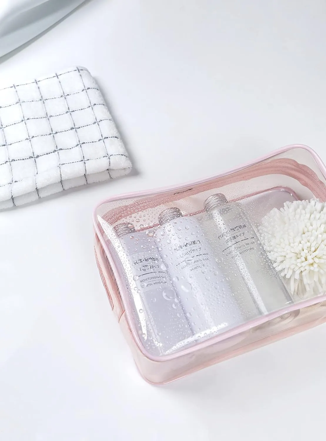 Clear Pouch Small, 6.6"x2.3"x4.7" Size TSA Approved Toiletry Bag, Travel Bags for Toiletries, Cosmetic Bag for Women and Men - 1 Pack Pink