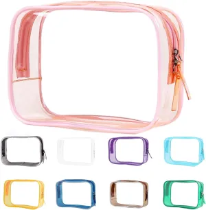 Clear Pouch Small, 6.6"x2.3"x4.7" Size TSA Approved Toiletry Bag, Travel Bags for Toiletries, Cosmetic Bag for Women and Men - 1 Pack Pink