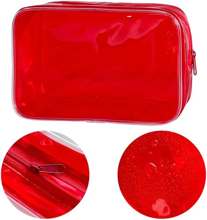 Clear Small Makeup Pouch Bag, 7"x2.3"x4.7" Size TSA Approved Toiletry Bag, Bark Blue Pvc Travel Bags for Toiletries,Transparent Cosmetic Bag for Women and Men Small (Bark Blue)