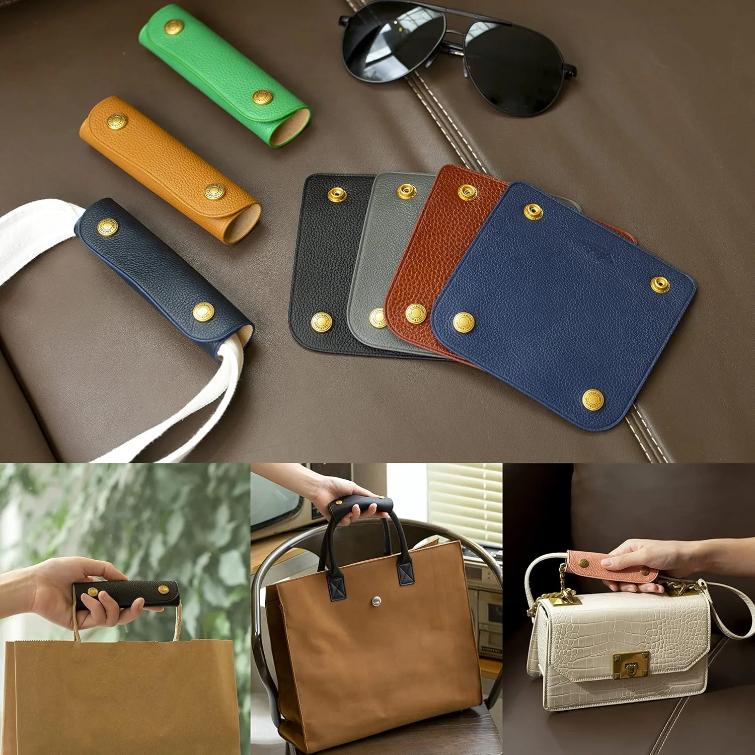 Cockatoo Handbag Handle Leather Wrap Covers, Purse Grip Strap Protector for Shopping Bag Travel Bag Suitcase Tote Bag Wallet Briefcase (Black Coffee)
