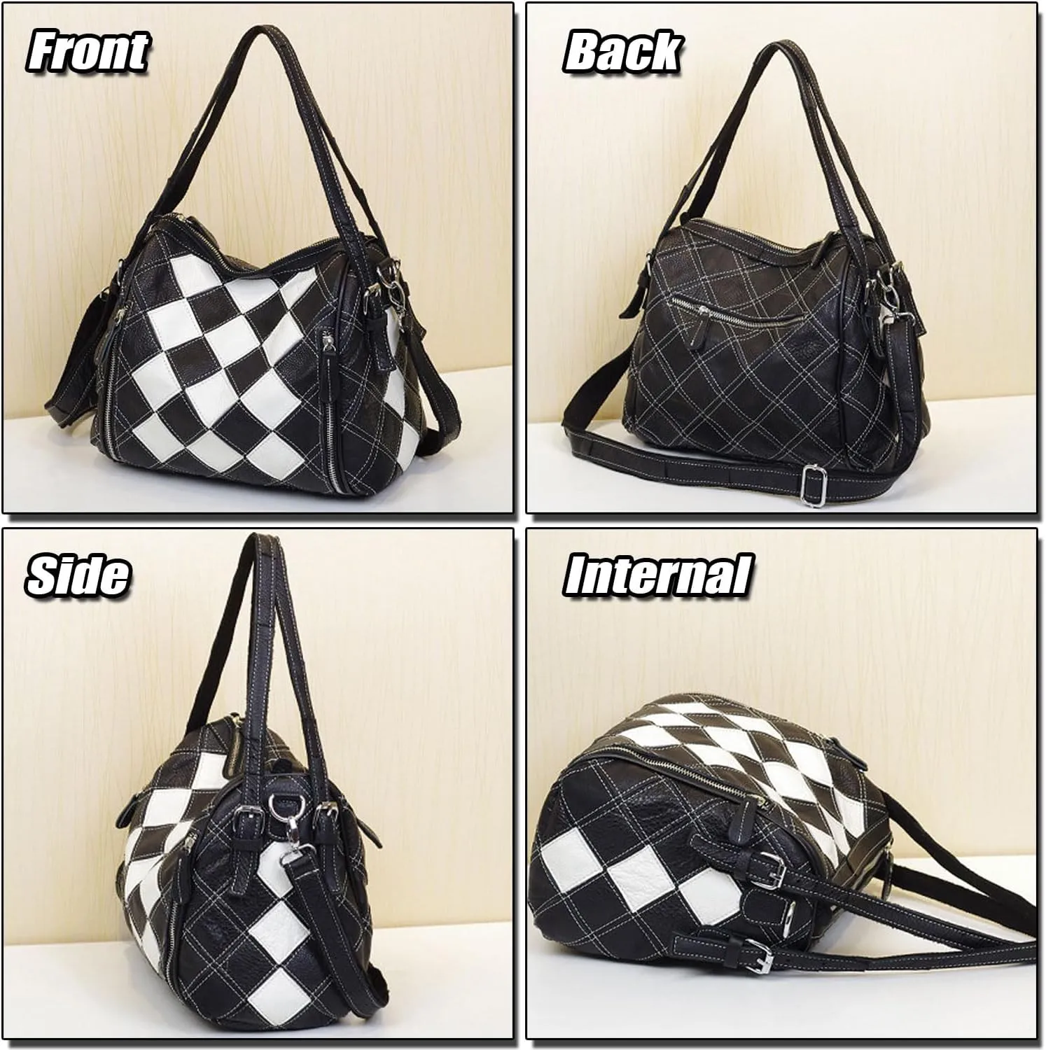 Colorful Shoulder Bag for Women, Handmade Leather Hobo Bag, Ladies Medium Patchwork Handbag with 2 Straps