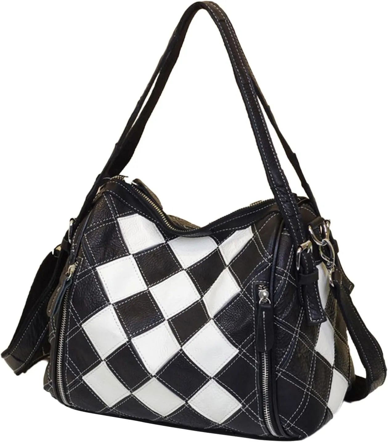 Colorful Shoulder Bag for Women, Handmade Leather Hobo Bag, Ladies Medium Patchwork Handbag with 2 Straps