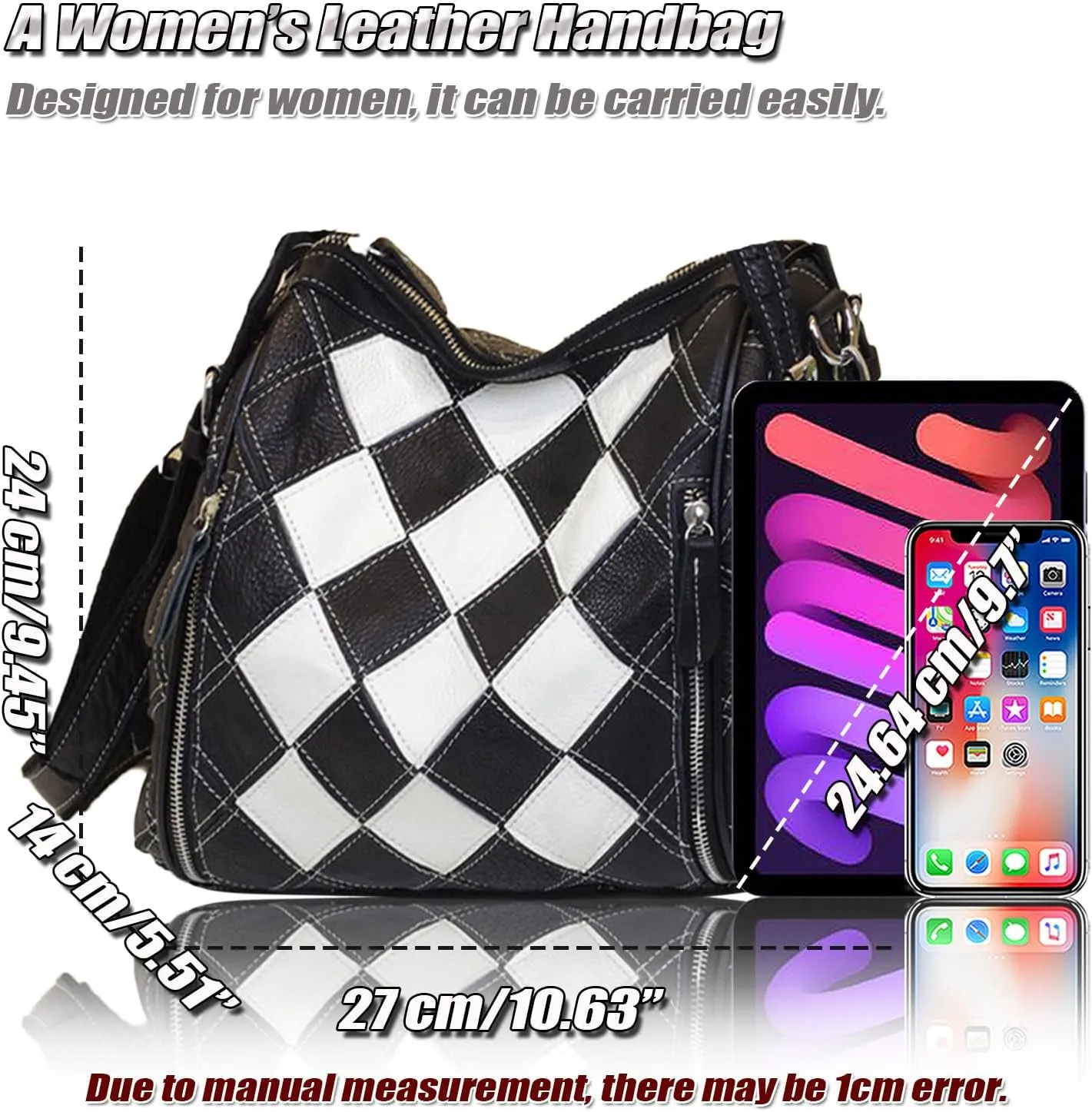 Colorful Shoulder Bag for Women, Handmade Leather Hobo Bag, Ladies Medium Patchwork Handbag with 2 Straps