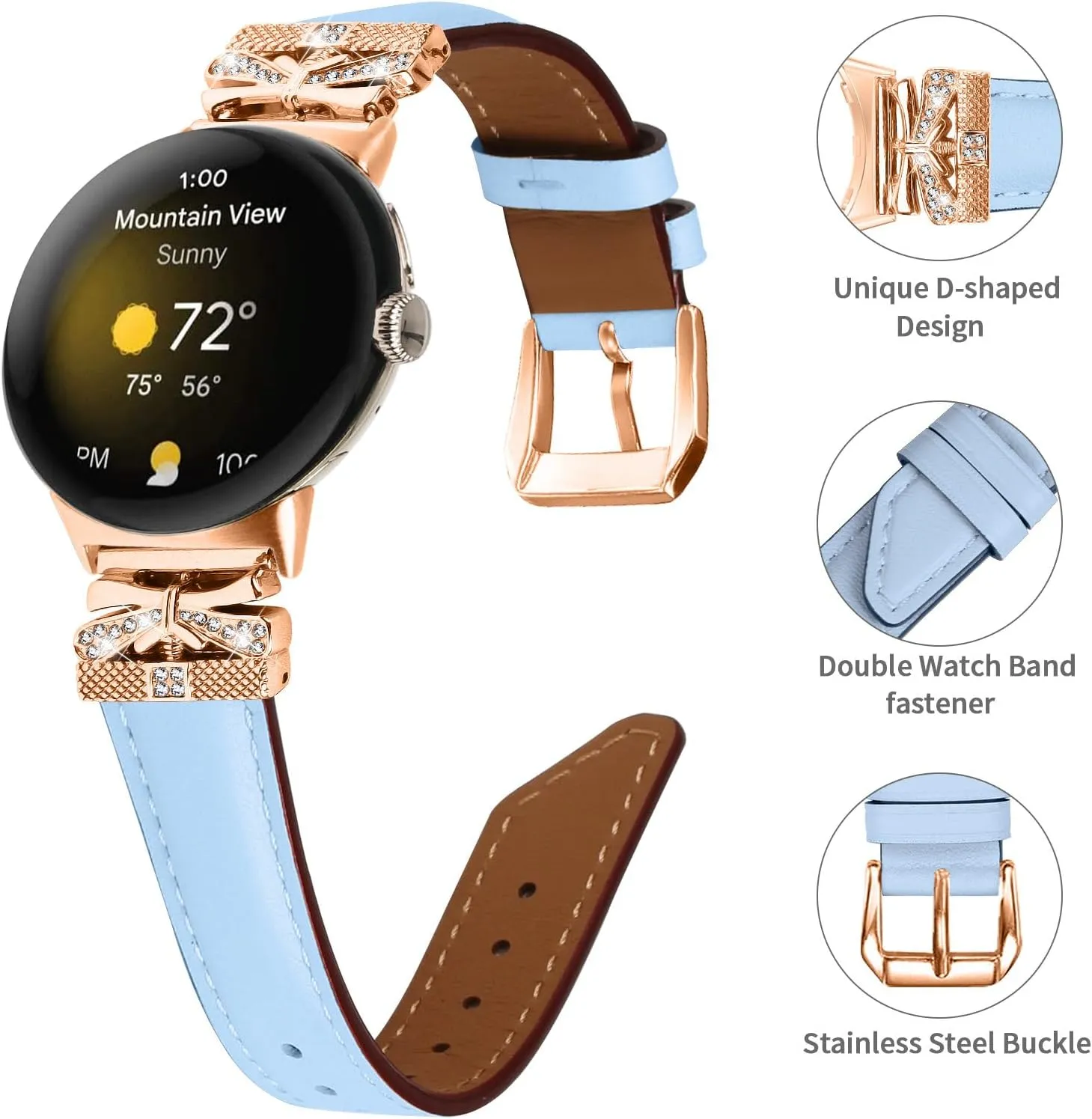 Compatible With Google Pixel 2 Watchband,Adjustable Genuine Leather Wrist Strap with Metal Buckle for Google Pixel watch 2022 /Google Pixel 2 watch 2023