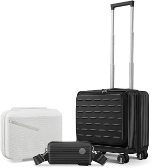 Convenient and Secure 18" Carry On Luggage with Front Open Door & Laptop Interlayer, Lightweight Hard Shell Suitcase, Black