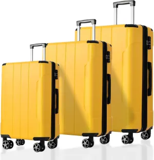 Convenient Travel with 3-Piece Expandable Suitcase Set, Lightweight Hard Shell with Spinner Wheels, 20/24/28 Inch, Yellow
