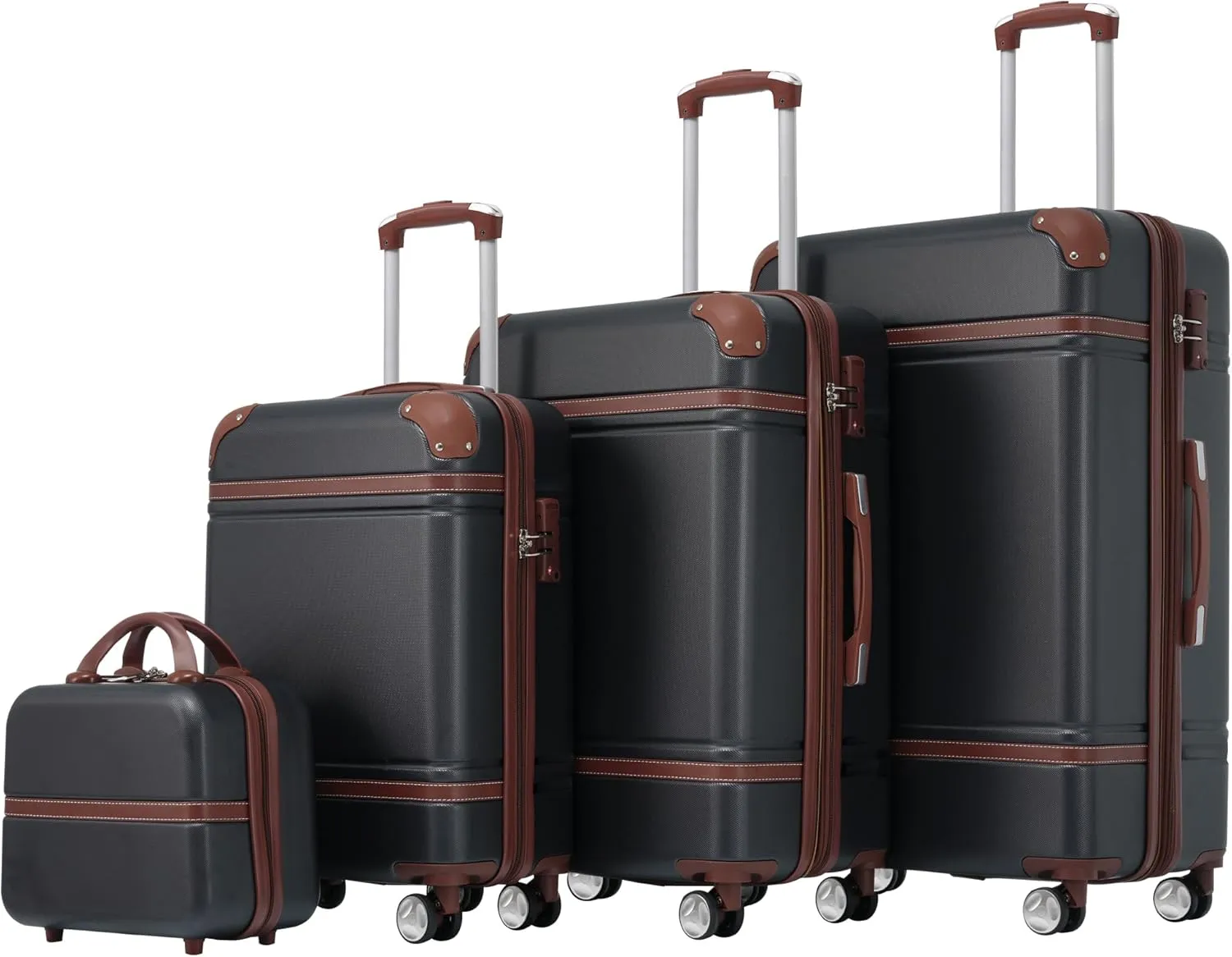 Convenient Travel with 4-Piece Hardshell Luggage Set, Lightweight ABS Material, Includes Spinner Suitcases and Cosmetic Case, Black