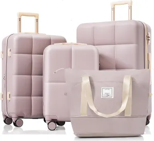 Convenient Travel with 4-Piece Luggage Set, Expandable Hard Shell Suitcase, USB Port, Spinner Wheels, Rosy Brown