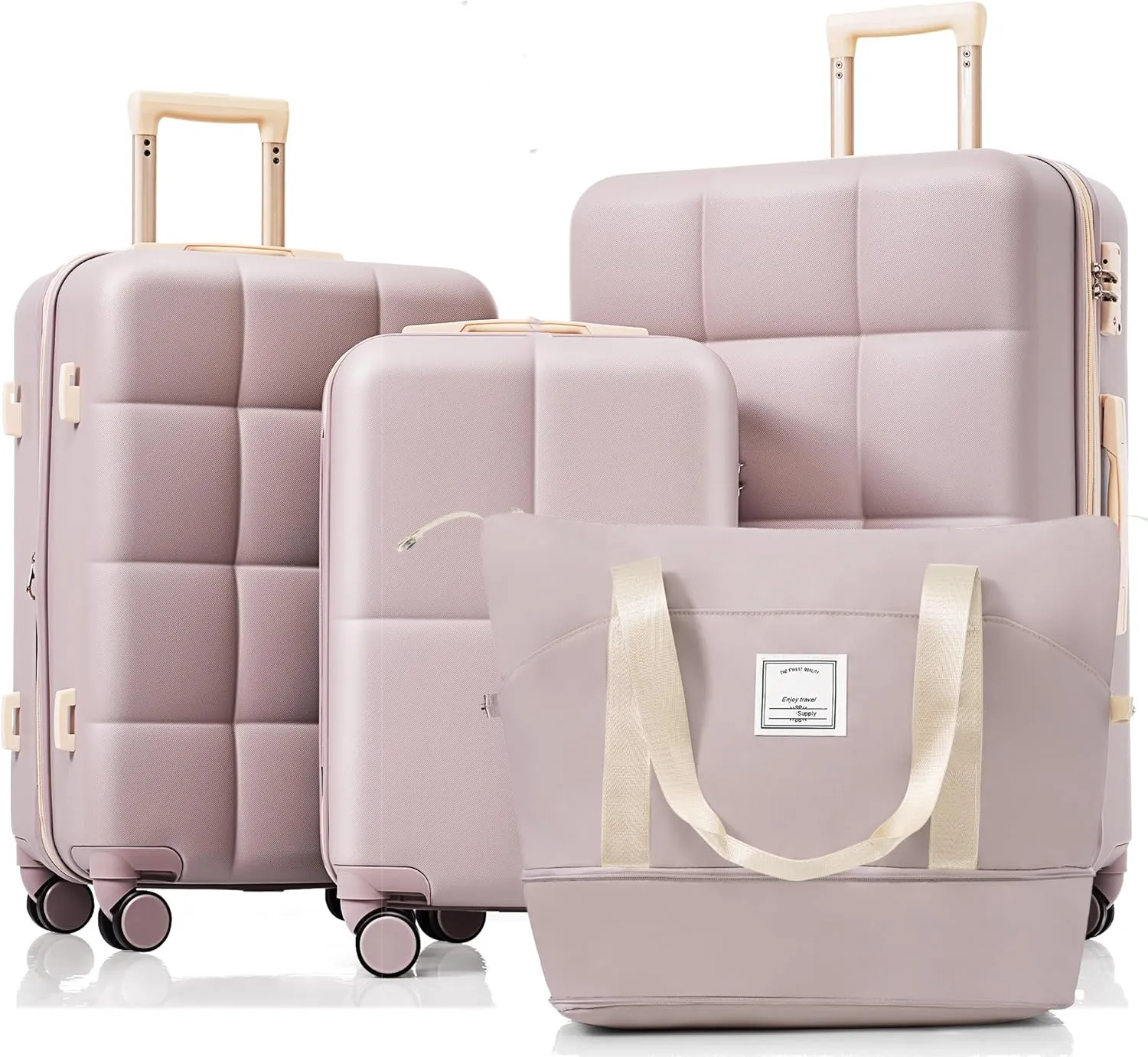Convenient Travel with 4-Piece Luggage Set, Expandable Hard Shell Suitcase, USB Port, Spinner Wheels, Rosy Brown