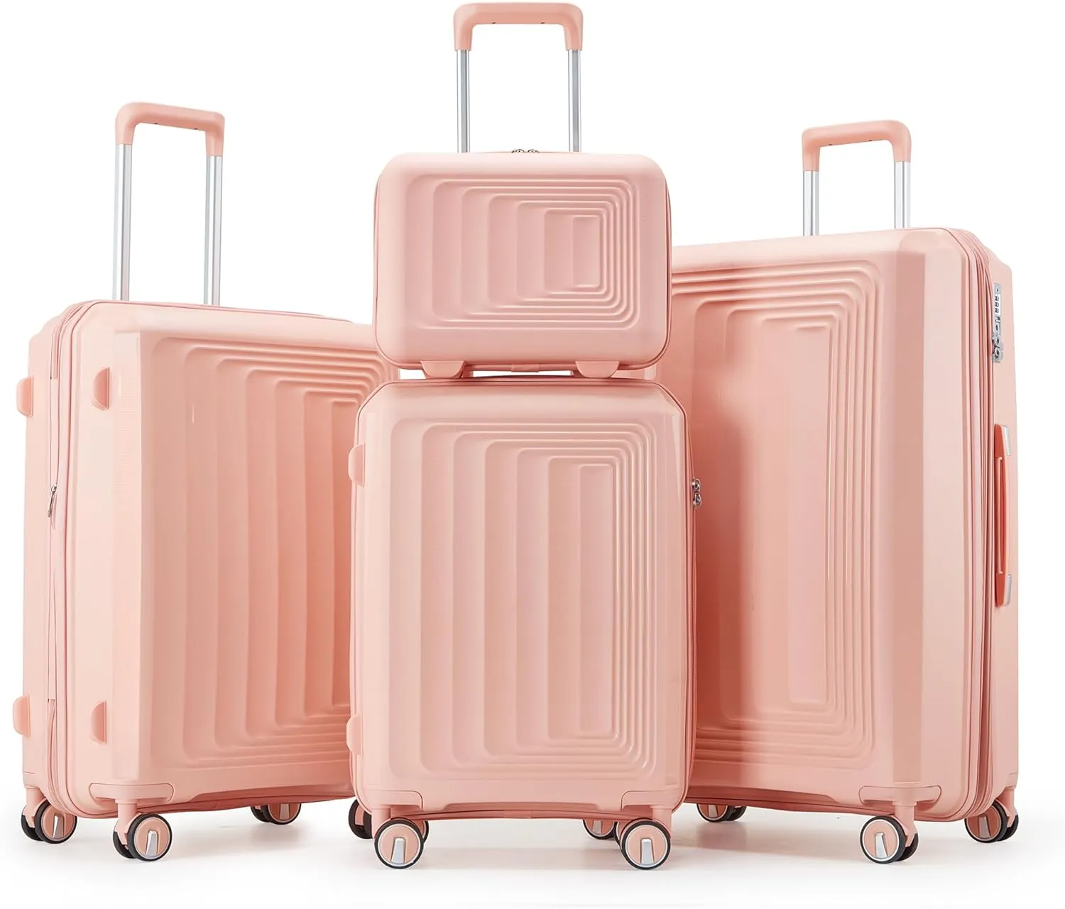 Convenient Travel with 4-Piece Luggage Set, Lightweight Hard Shell, Expandable with Spinner Wheels, Pink