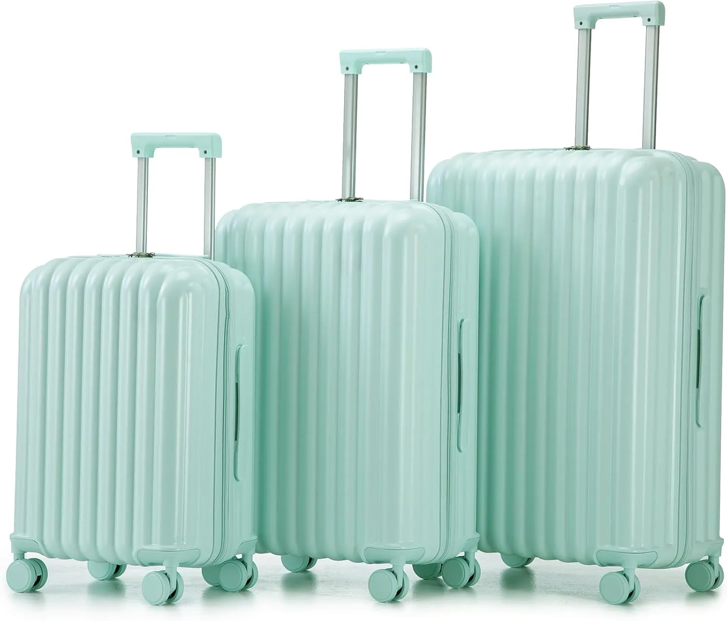 Convenient Travel with ABS Spinner Wheel Luggage, Carry-On Suitcase, With USB Charging Port and Cup Holder, Mint Green