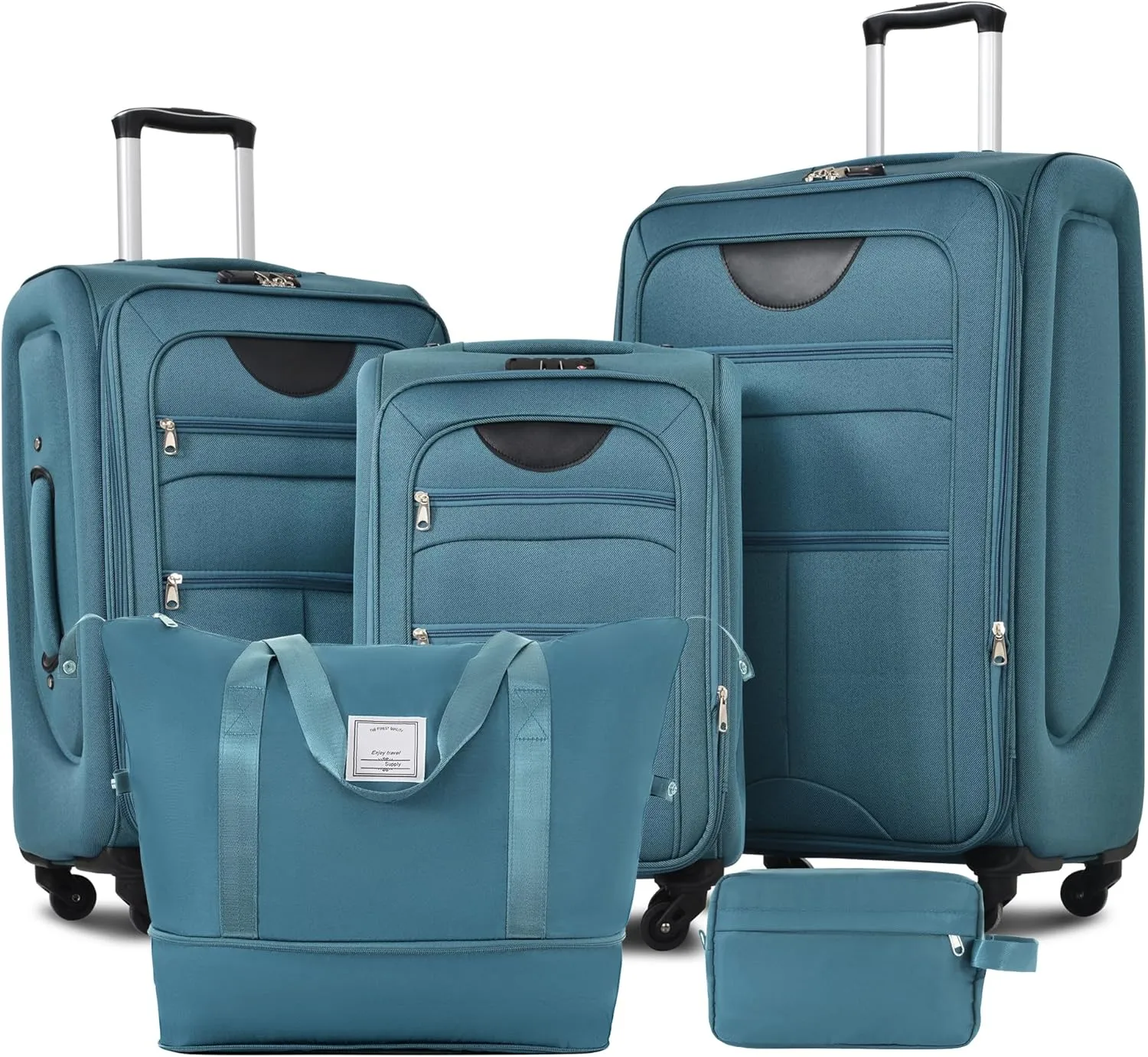 Convenient Travel with Expandable 3-Piece Softside Luggage Set, Includes Spinner Suitcases and Duffel Bag, Lightweight Design, Green
