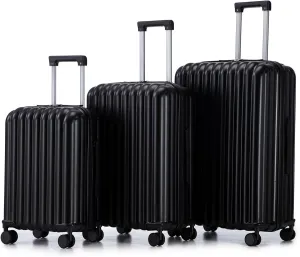 Convenient Travel with Hard Shell Spinner Wheel Luggage, Built-in USB Port and Cup Holder, Black