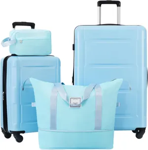 Convenient Travel with Lightweight 2 Piece Luggage Set, Expandable Suitcase with Spinner Wheels, Light Blue
