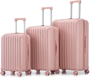 Convenient Travel with Multifunctional ABS Spinner Wheel Luggage, Built-in USB Port, Cup Holder & Phone Holder, Pink