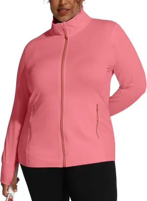 COOTRY Women's Plus Size Athletic Jackets Zip Up Lightweight Workout Running Track Jackets with Thumb Holes