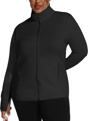 COOTRY Women's Plus Size Athletic Jackets Zip Up Lightweight Workout Running Track Jackets with Thumb Holes