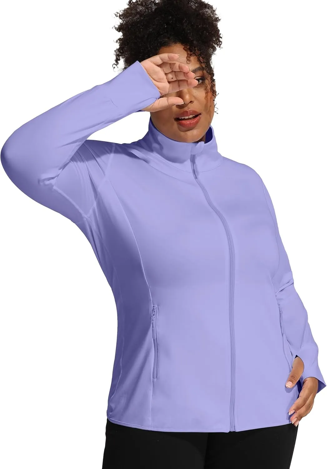 COOTRY Women's Plus Size Athletic Jackets Zip Up Lightweight Workout Running Track Jackets with Thumb Holes