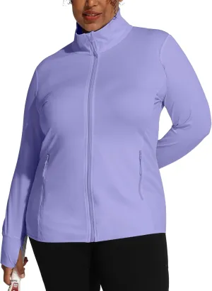 COOTRY Women's Plus Size Athletic Jackets Zip Up Lightweight Workout Running Track Jackets with Thumb Holes