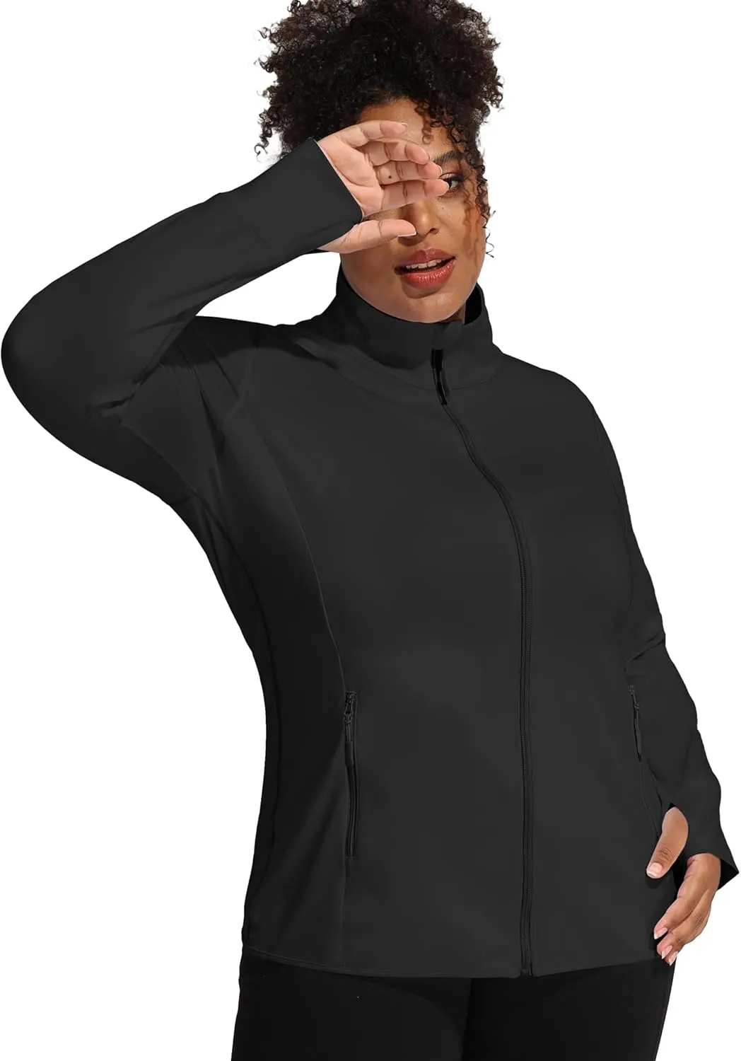 COOTRY Women's Plus Size Athletic Jackets Zip Up Lightweight Workout Running Track Jackets with Thumb Holes