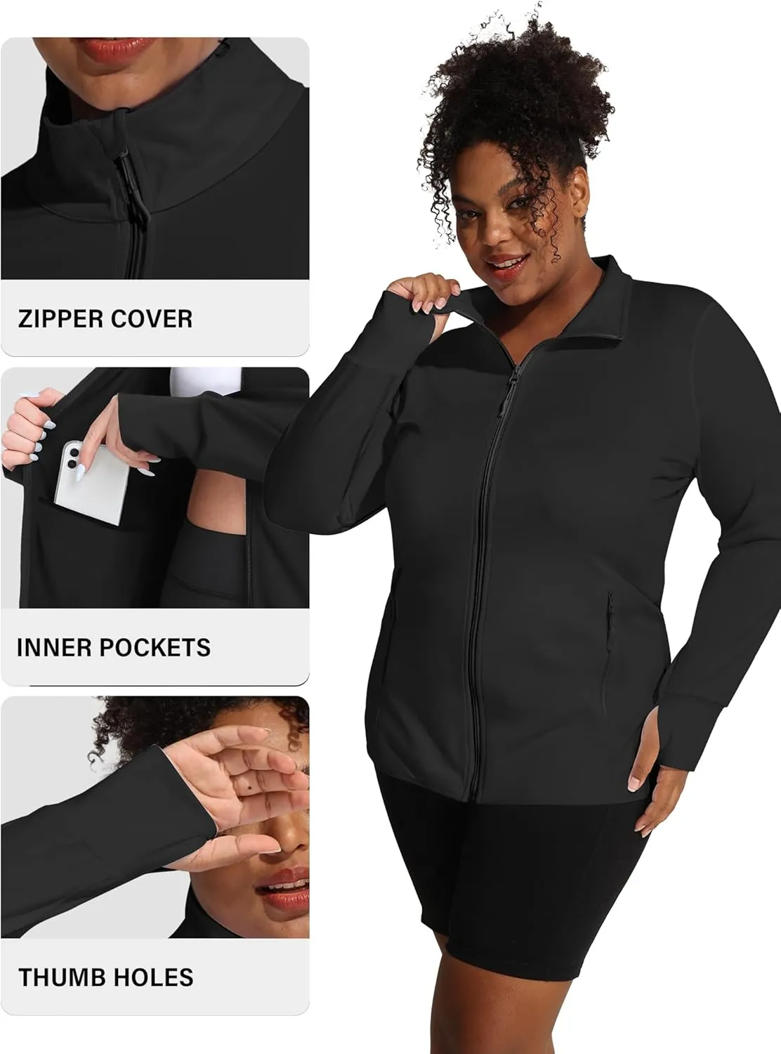 COOTRY Women's Plus Size Athletic Jackets Zip Up Lightweight Workout Running Track Jackets with Thumb Holes