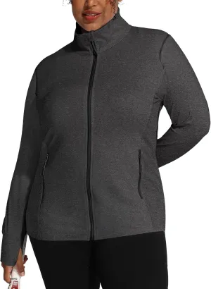 COOTRY Women's Plus Size Athletic Jackets Zip Up Lightweight Workout Running Track Jackets with Thumb Holes