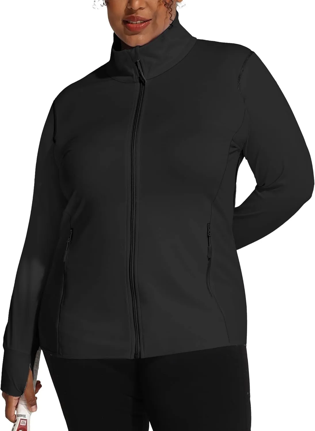 COOTRY Women's Plus Size Athletic Jackets Zip Up Lightweight Workout Running Track Jackets with Thumb Holes