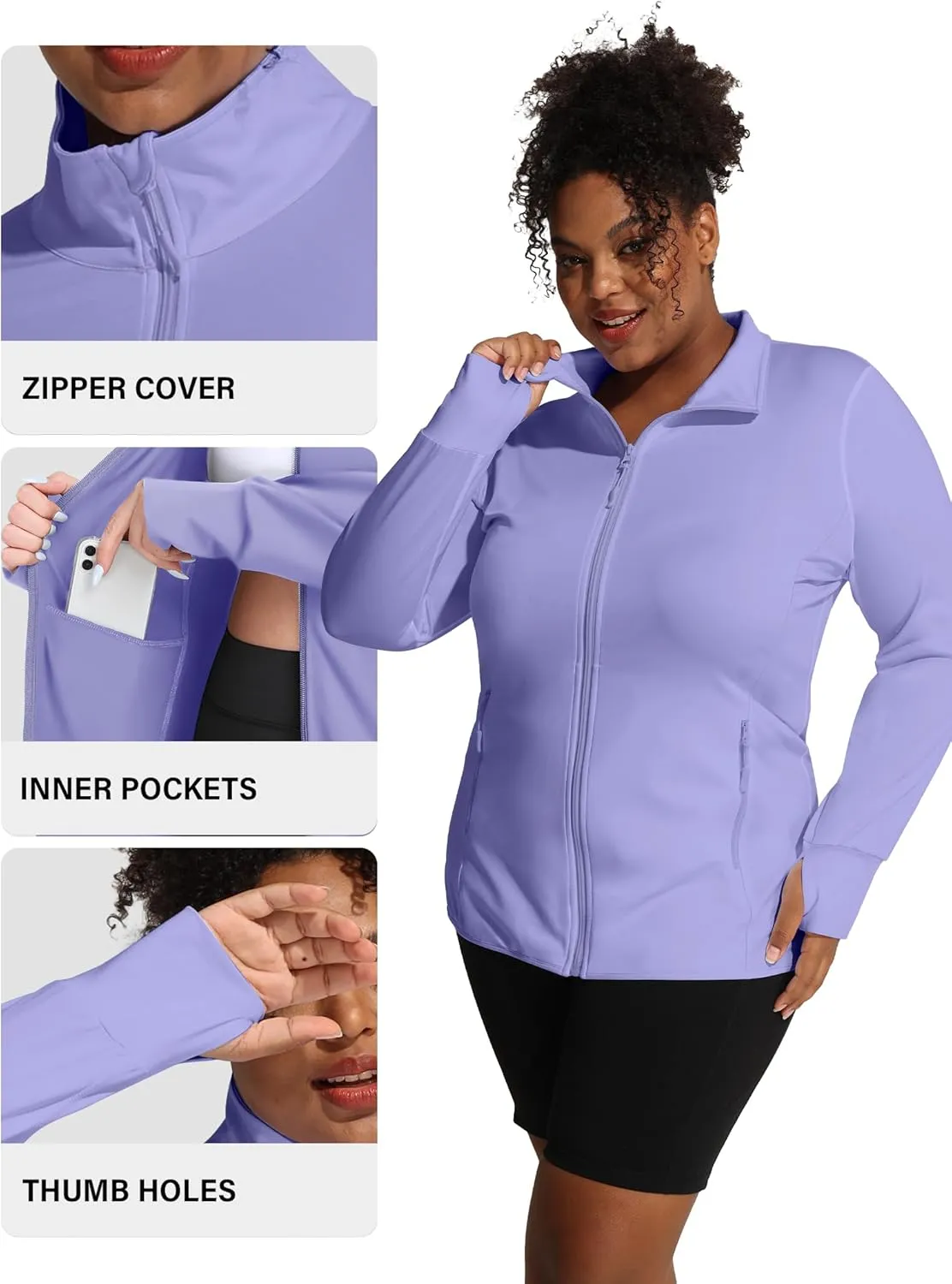 COOTRY Women's Plus Size Athletic Jackets Zip Up Lightweight Workout Running Track Jackets with Thumb Holes