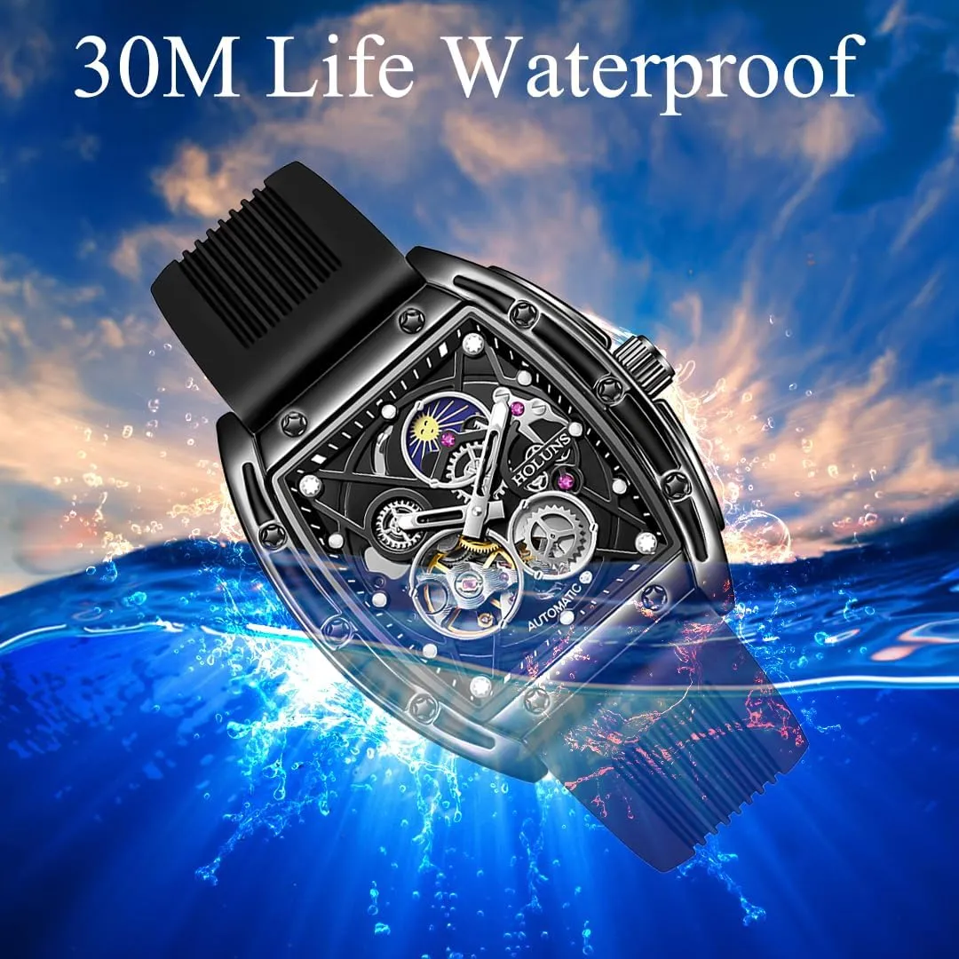 Creative Wine Barrel Type Fully Automatic Mechanical Watch, Waterproof Moon Phase Display, Tourbillon Hollow Men's Mechanical Watch, Fashionable Business Watch
