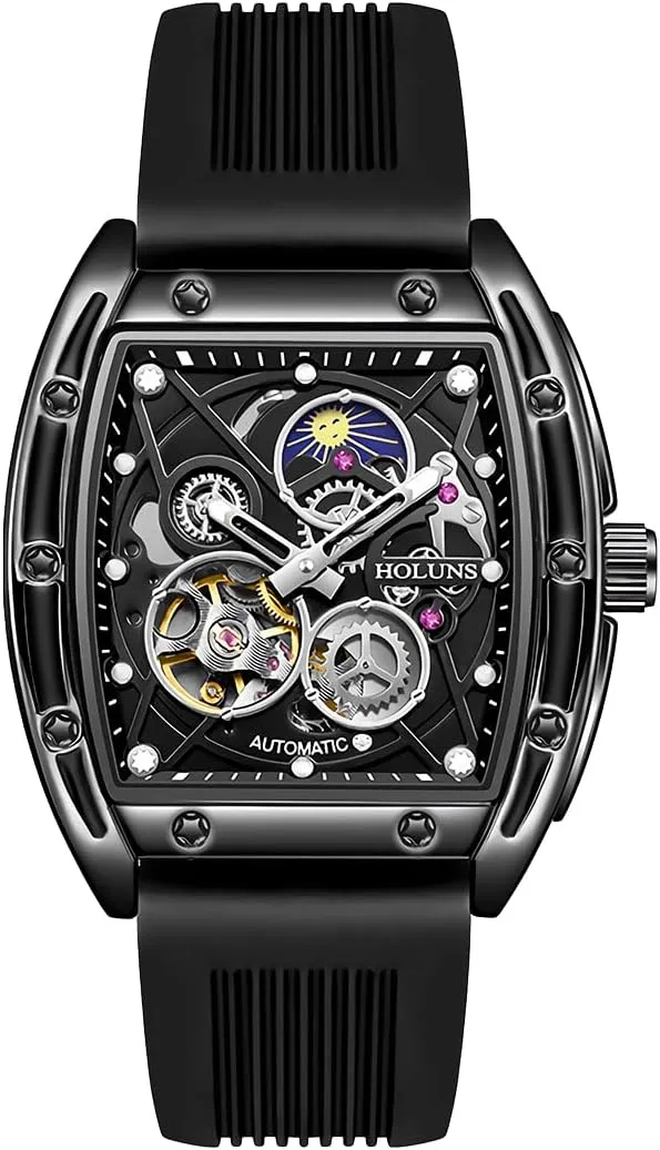 Creative Wine Barrel Type Fully Automatic Mechanical Watch, Waterproof Moon Phase Display, Tourbillon Hollow Men's Mechanical Watch, Fashionable Business Watch