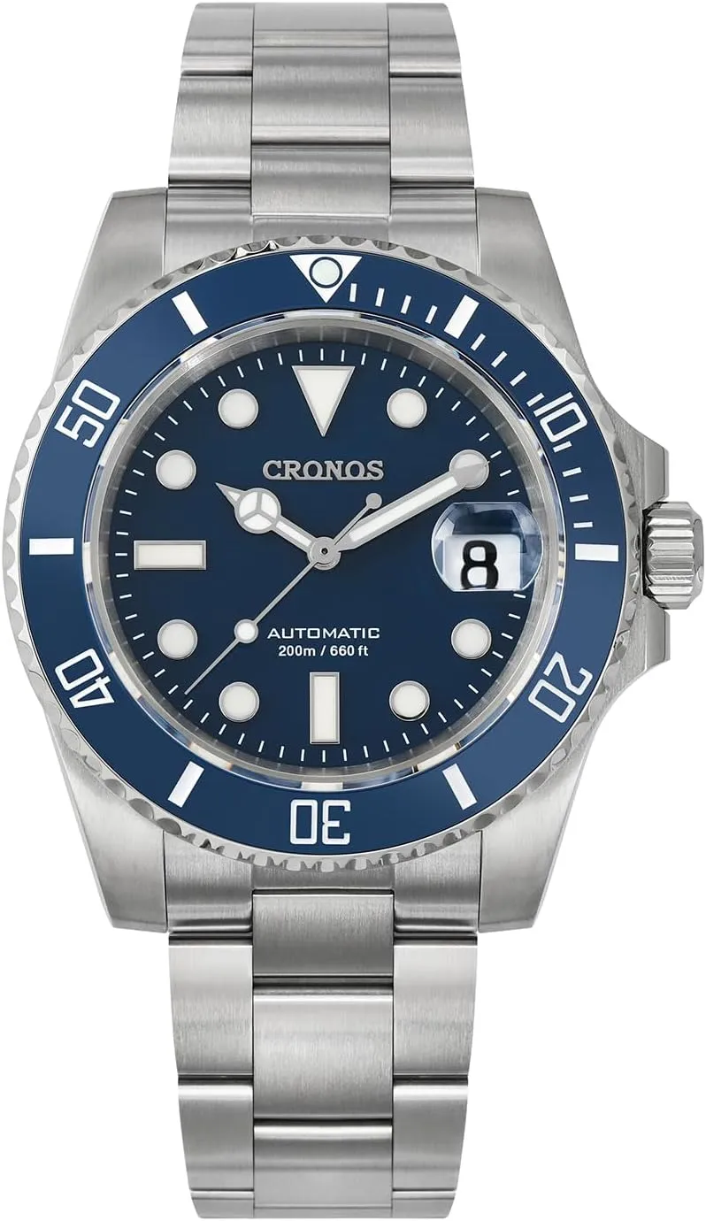 Cronos Men's Dive Watches - PT5000 Automatic Diver Watch for Men, Sapphire Crystal Full Luminous and Sports Casual Classic Style, Black 40mm