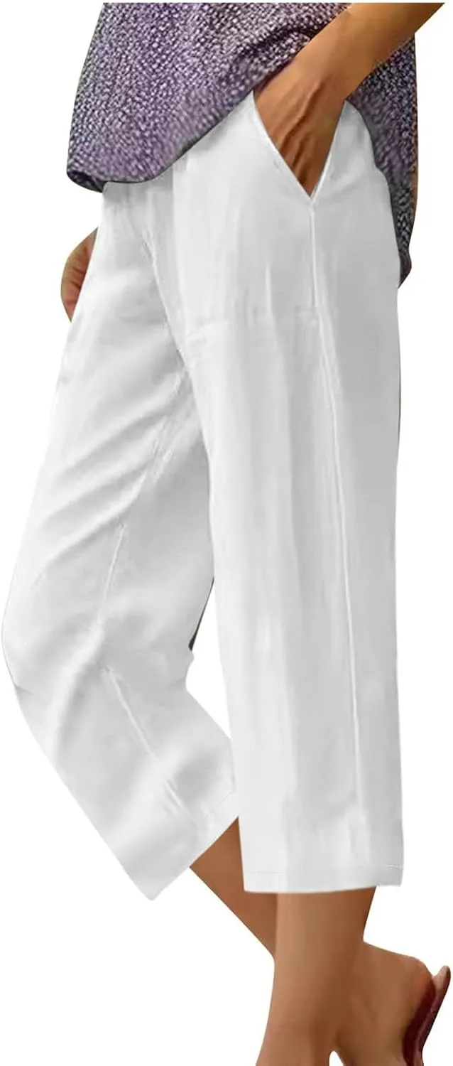 Crop Pants for Women Functional Elastic Pants with Pockets Summer Durable High Waisted Crop Straight Pant